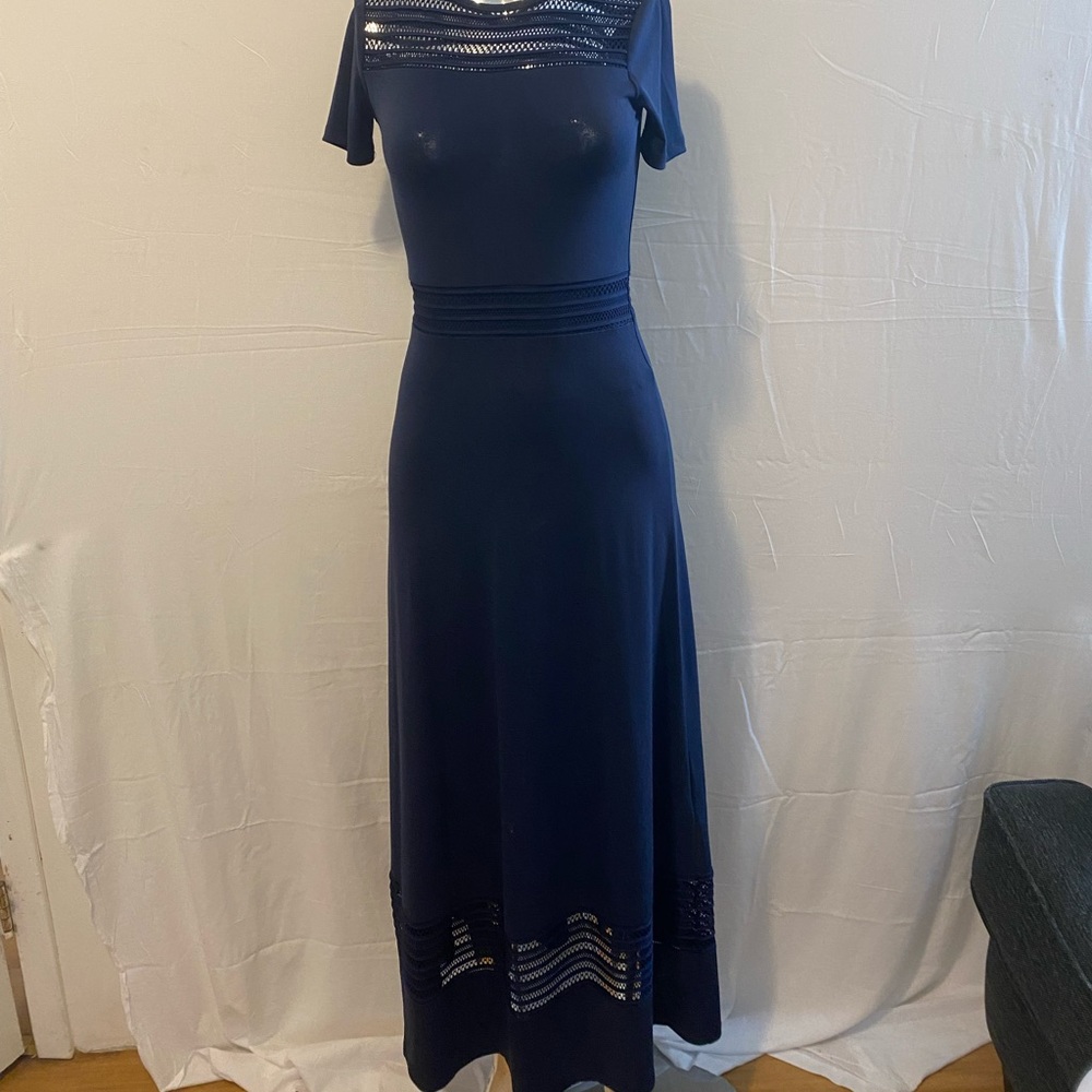 NWT Micheal Kors Short Sleeves True Navy Mesh Maxi Dress, size XXS